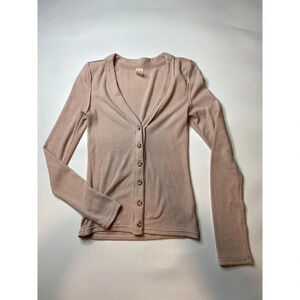 We The Free Call Me Cardigan Long Sleeve Button Front Shirt Pink Ribbed Size M